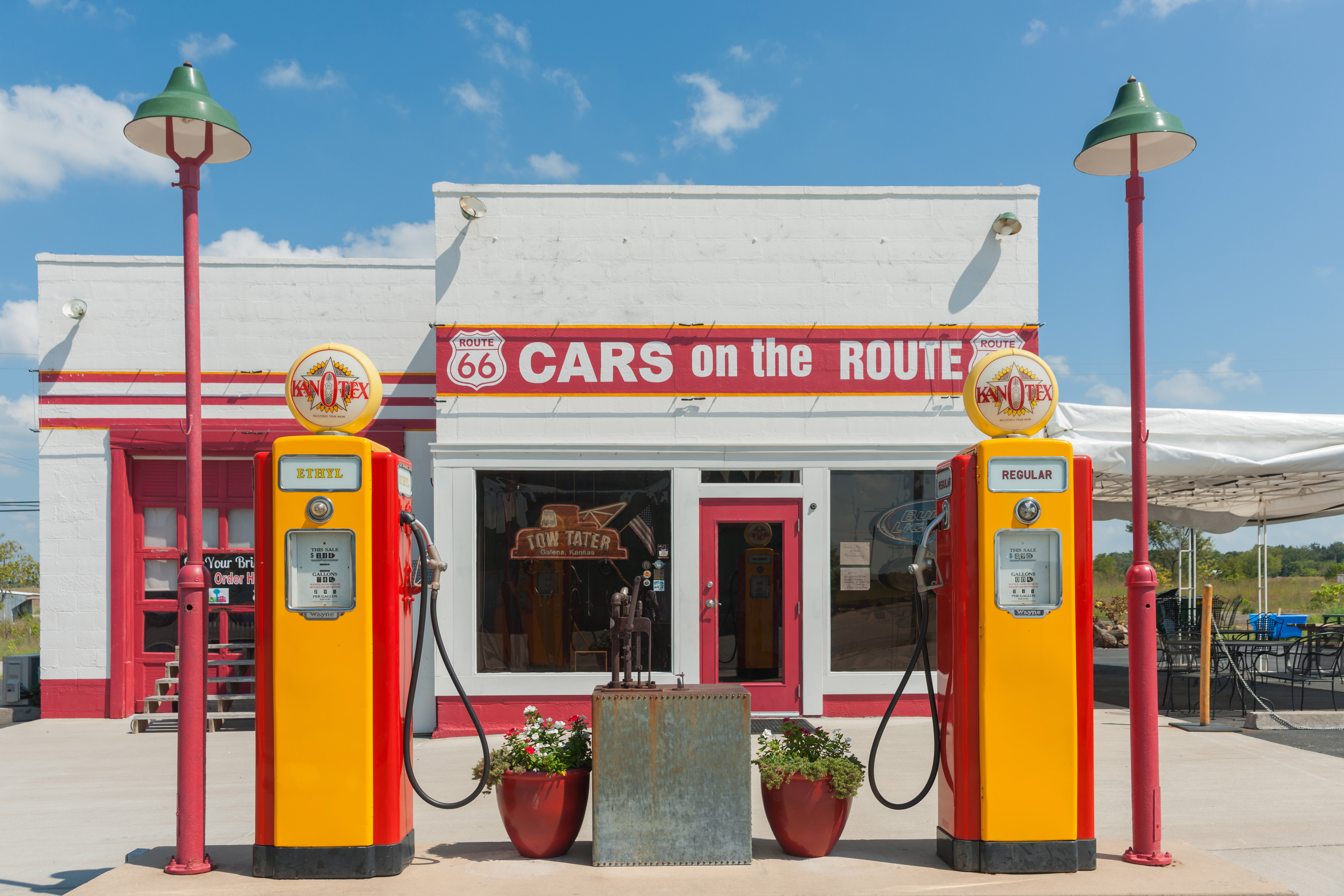 Cars on the Route historic service station on Route 66 in Galena, Kansas Cars on the Route historic service station on Route 66 in Galena, Kansas