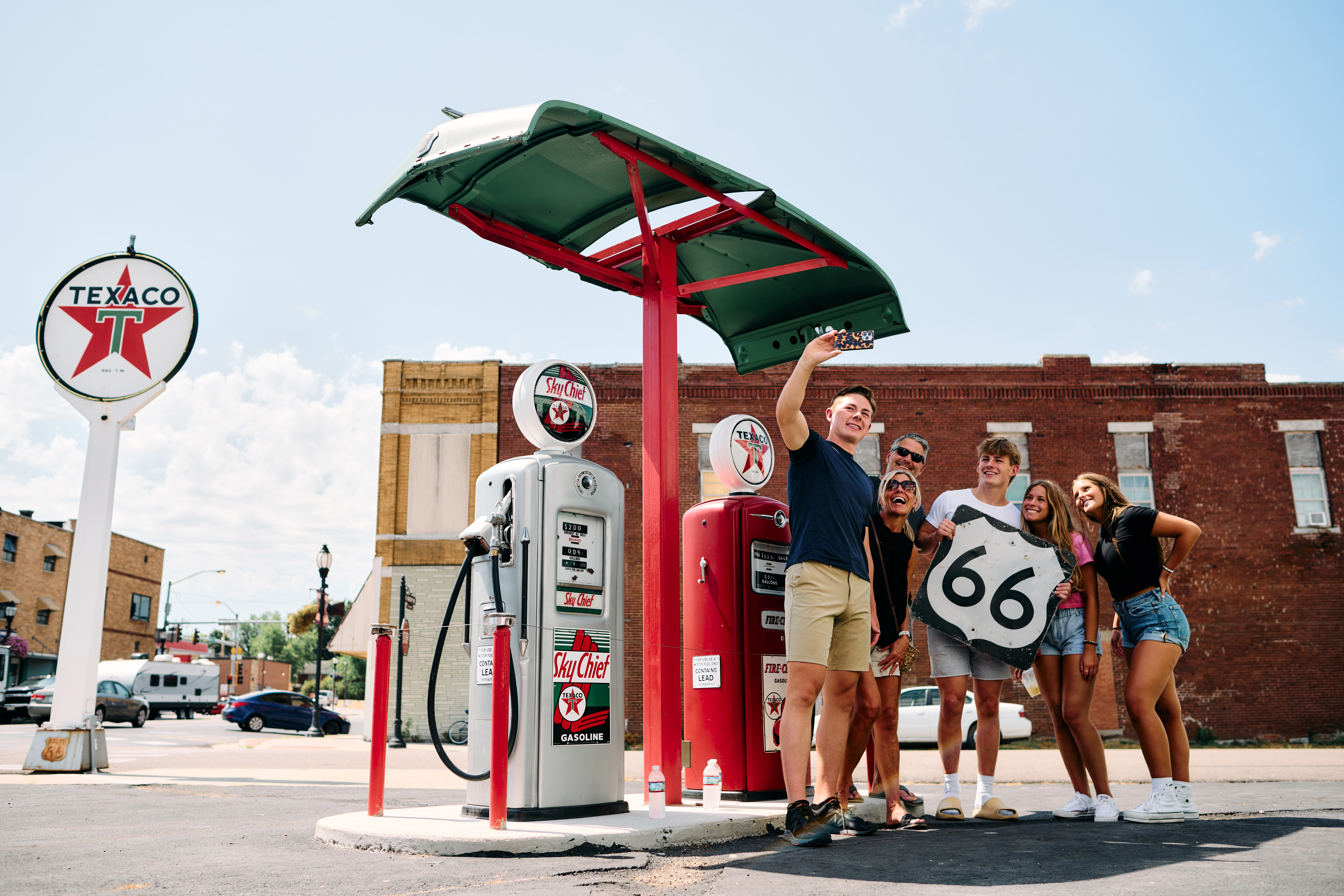 Snapping photos at a restored Texaco gas station in Galena, Kansas Snapping photos at a restored Texaco gas station in Galena, Kansas