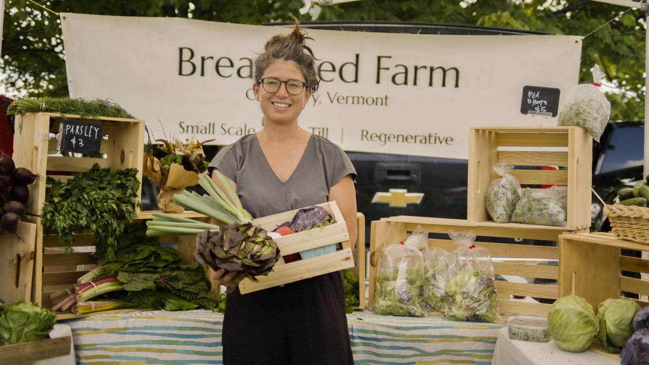 Showing off farm-fresh produce in Stowe, Vermont