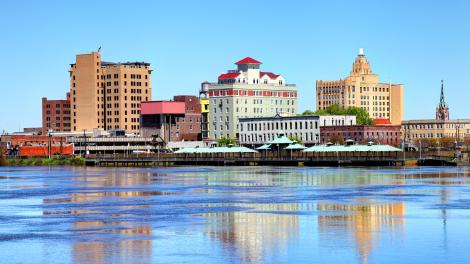 Downtown Monroe, which sits on the opposite side of the Ouachita River from West Monroe