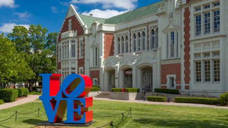 Sculpture adorning the lawn at the University of Oklahoma Visitor Center