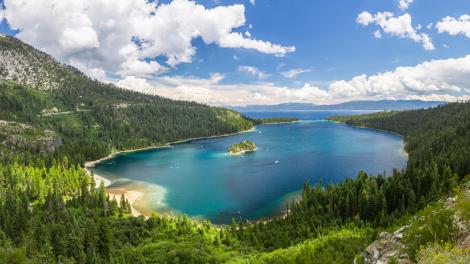 Emerald Bay surrounded by lush forest