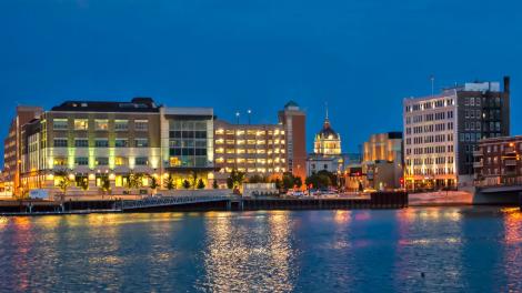 The twinkling lights of the downtown waterfront