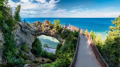 Arch Rock with a lookout over Lake Huron and M-185 highway