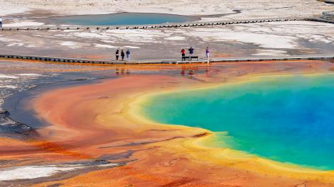 The vibrant hues of Grand Prismatic Spring in Yellowstone National Park, Wyoming