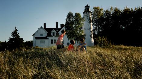 Looking back at the Point Iroquois Lighthouse