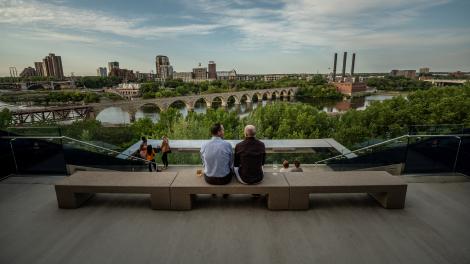 Appreciating views of the Mississippi River from the Guthrie Theater in Minneapolis, Minnesota Appreciating views of the Mississippi River from the Guthrie Theater in Minneapolis, Minnesota