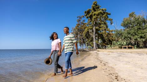 Strolling the beach at Fontainebleau State Park in Mandeville, Louisiana
