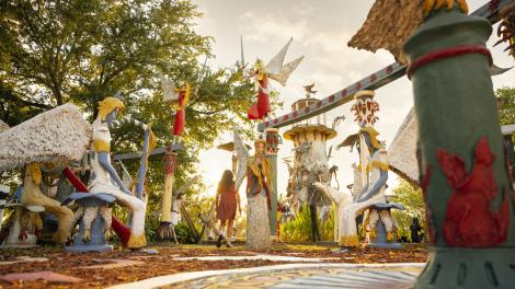 Colorful concrete sculptures decorate Chauvin Sculpture Garden in Houma, Louisiana