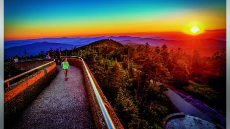 A colorful sunset over Clingman's Dome at Great Smoky Mountains National Park near Gatlinburg A colorful sunset over Clingman's Dome at Great Smoky Mountains National Park near Gatlinburg