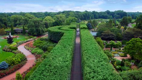 An aerial view of the Chicago Botanic Garden in Glencoe, Illinois