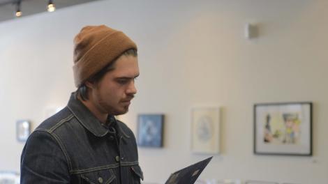 Musician Nathan Quick shops for vinyl records in Houston, Texas Musician Nathan Quick shops for vinyl records in Houston, Texas
