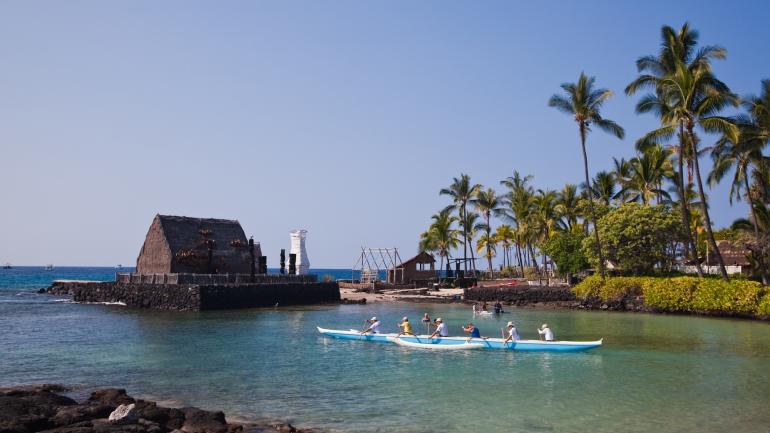 Outrigger canoeing in the blue waters of Kailua