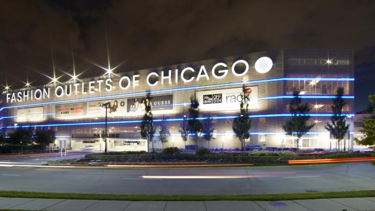Outside the Fashion Outlets of Chicago, conveniently located close to downtown 