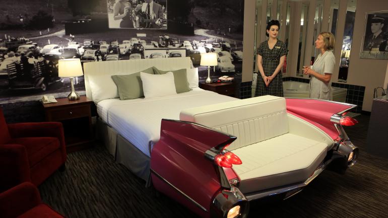 Elvis Presley-themed room at the Best Western Route 66 Railhaven Hotel in Springfield