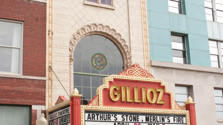 Gillioz Theatre entrance, located on historic Route 66 