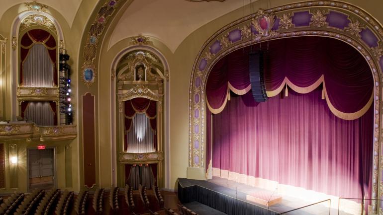 Box-seat view of The Missouri Theatre’s ornate interior 
