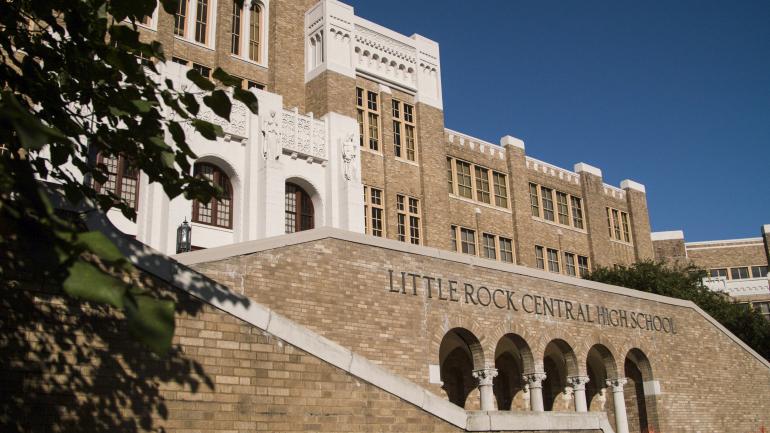 Exterior view of Central High School National Historic Site in Little Rock, Arkansas