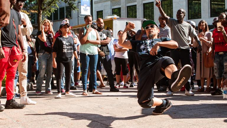 Break dancing on the street in Atlanta