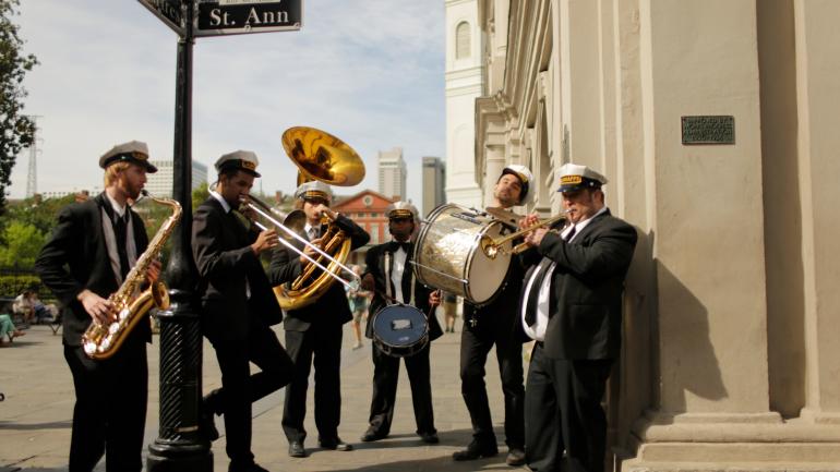 Street musicians playing in Jackson Square in the heart of the French Quarter