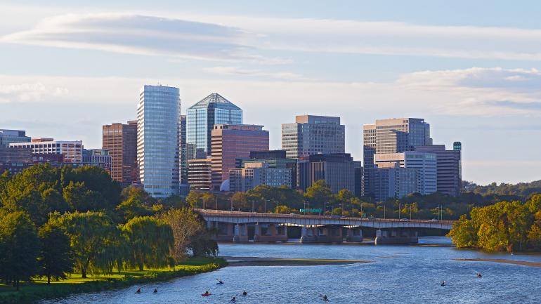 Overlooking the Arlington, Virginia, skyline and the Potomac River in Washington, D.C.