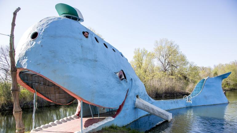 The Blue Whale of Catoosa roadside attraction along Route 66 in Catoosa, Oklahoma  