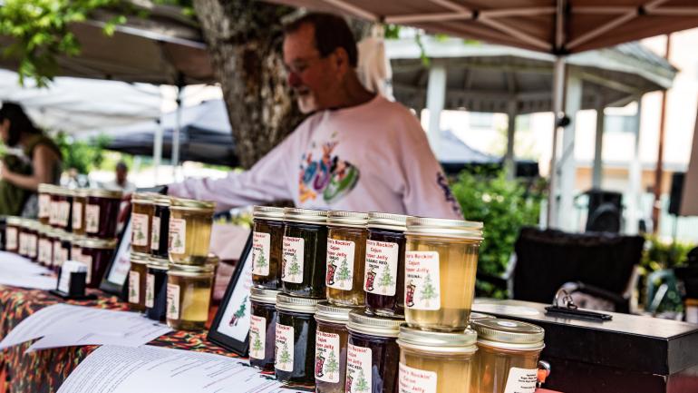 Local jams and jellies for sale at the Covington Farmers Market