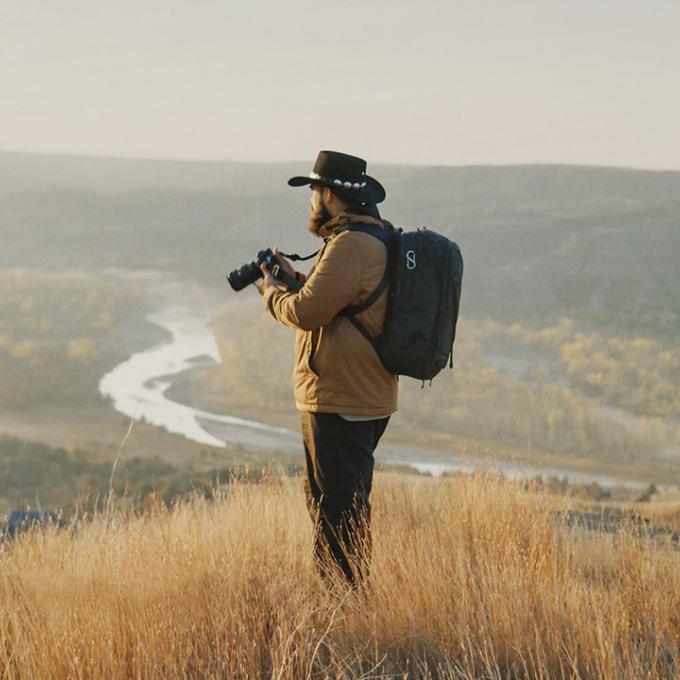 Photographer in the wilderness in North Dakota Photographer in the wilderness in North Dakota