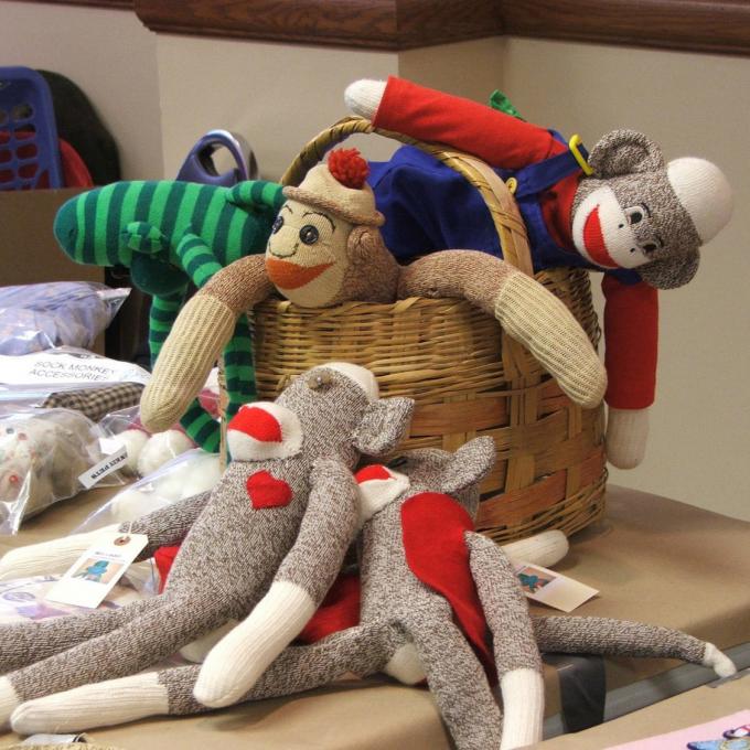 Sock monkeys created by Rockford's Nelson Knitting Company