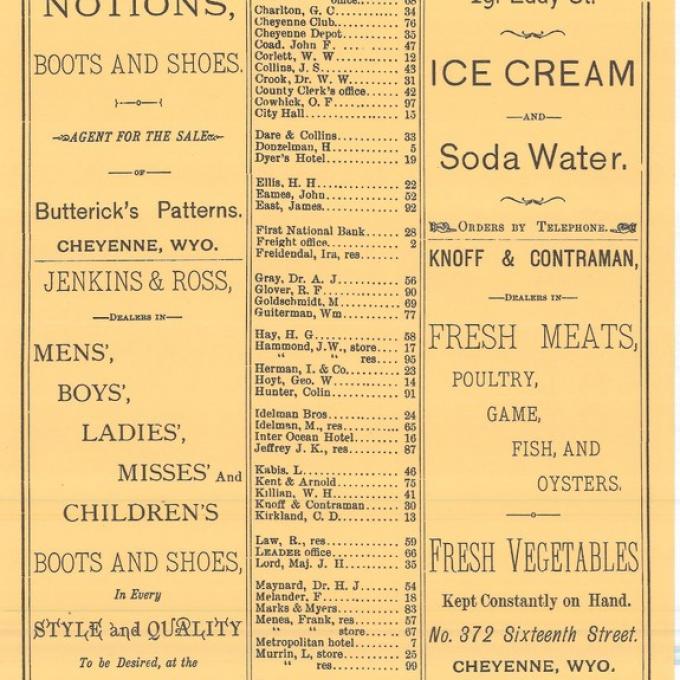Sample pages from the first Yellow Pages printed in Cheyenne
