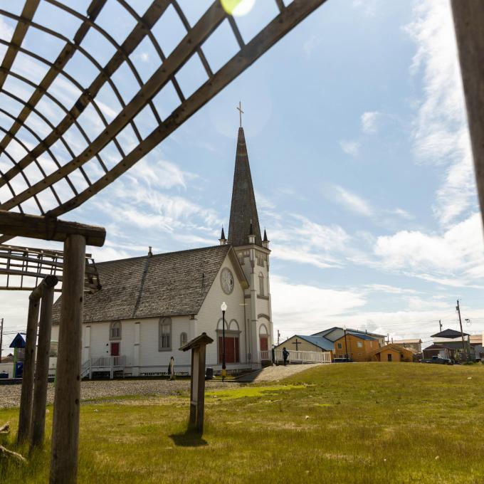 Umiaks on display in Anvil City Square