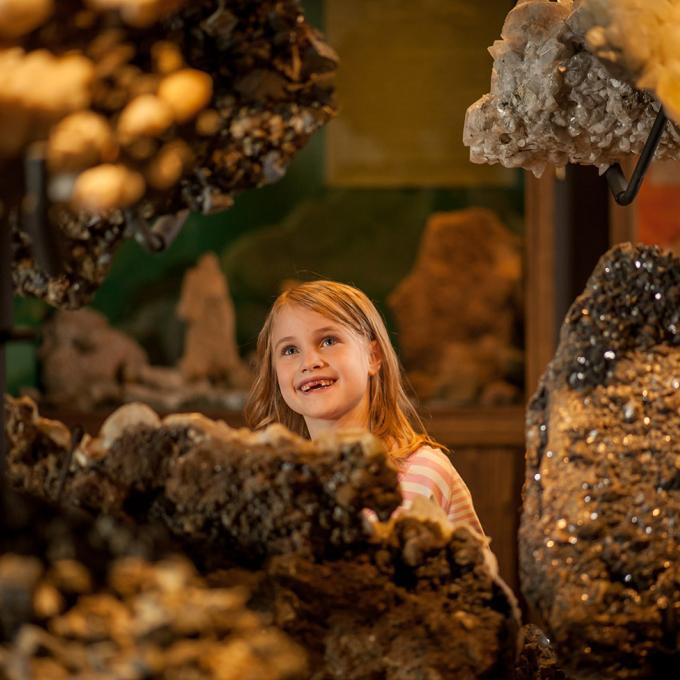 Admiring mineral specimen at the Joplin history & mineral museum in Joplin, Missouri