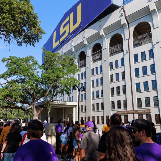 Fans outside Tiger Stadium at Louisiana State University in Baton Rouge, Louisiana