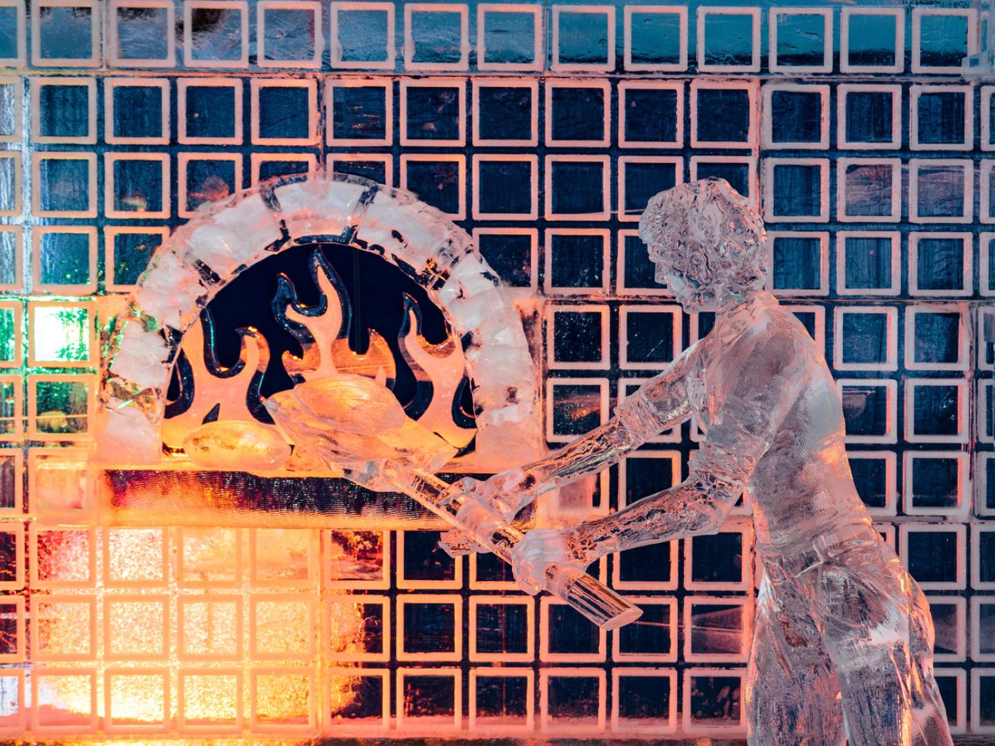 Creative ice sculpture on display at Zehnder’s Snowfest