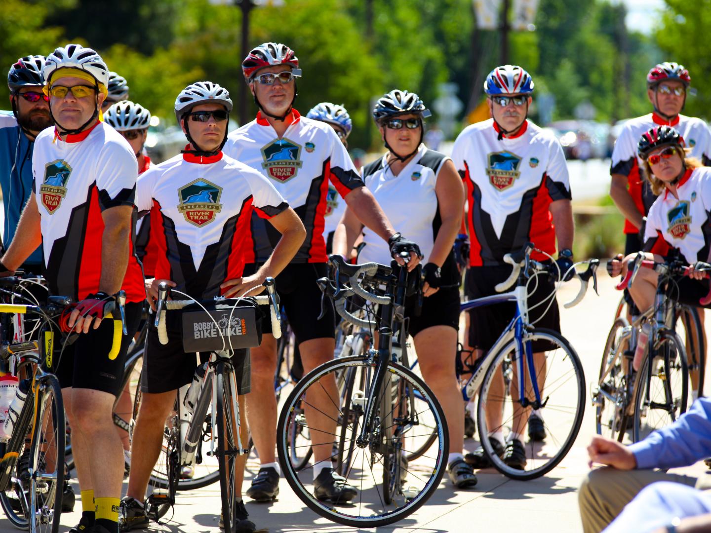 Cyclists ready for the Big Dam Bridge 100 cycling race in Little Rock, Arkansas