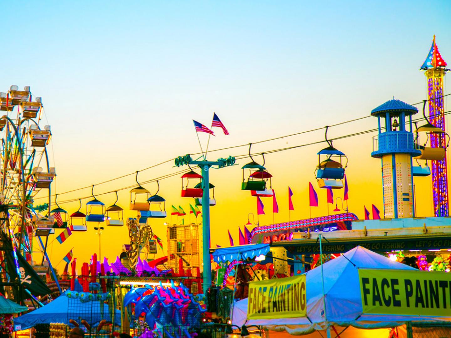 Rides and booths at the Florida State Fair in Tampa, Florida