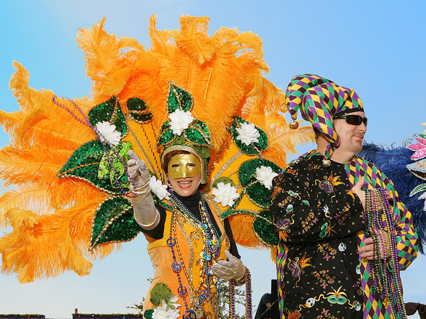 Perlenwerfer beim Mardi Gras in Lake Charles