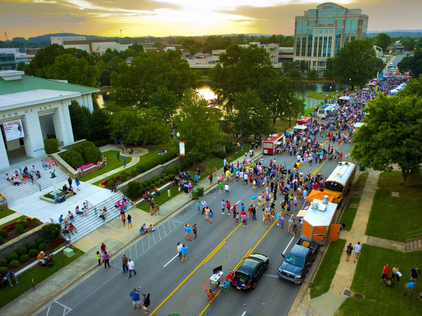 Vista aérea de una Food Truck Rally de Huntsville