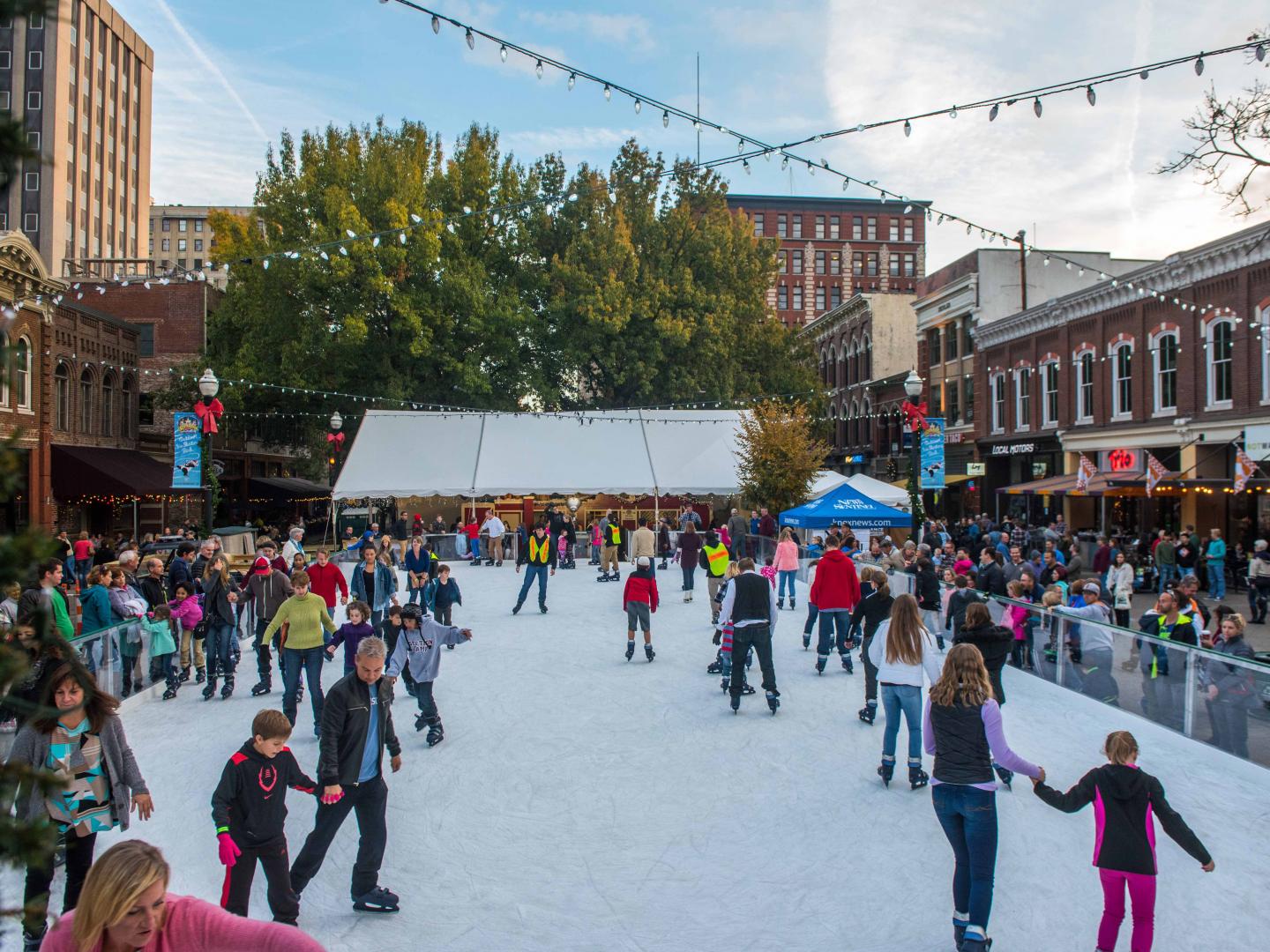 Ice skating in Market Square in downtown Knoxville, Tennessee as part of the city’s Christmas celebrations