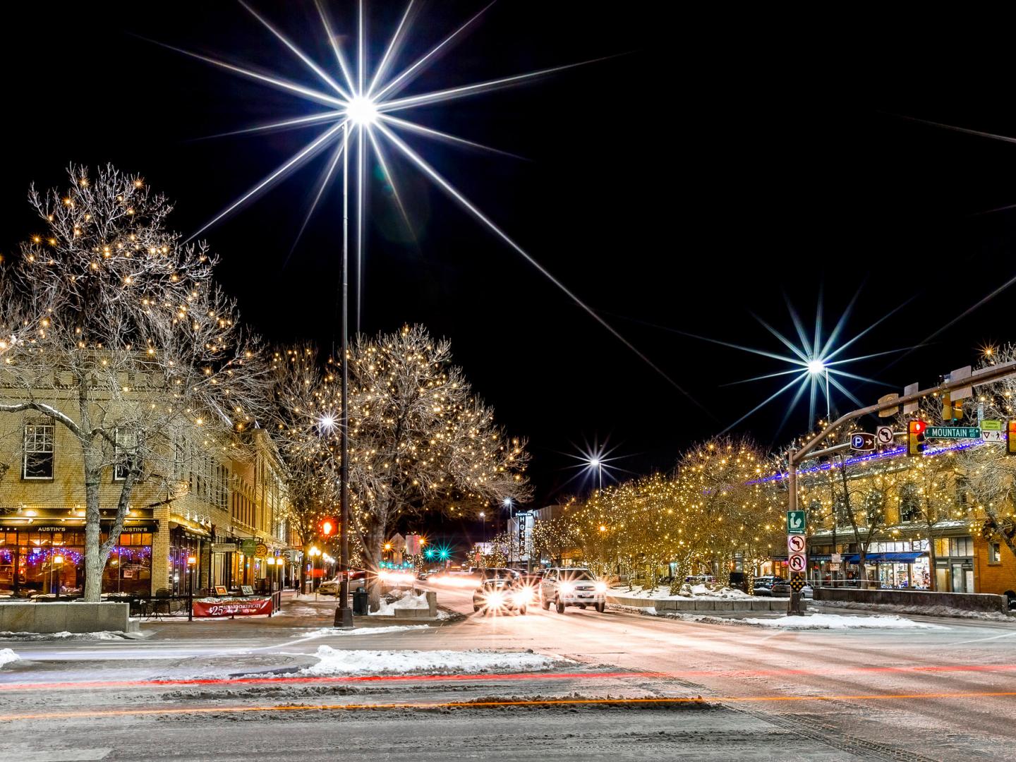 Holiday lights in downtown Fort Collins, Colorado
