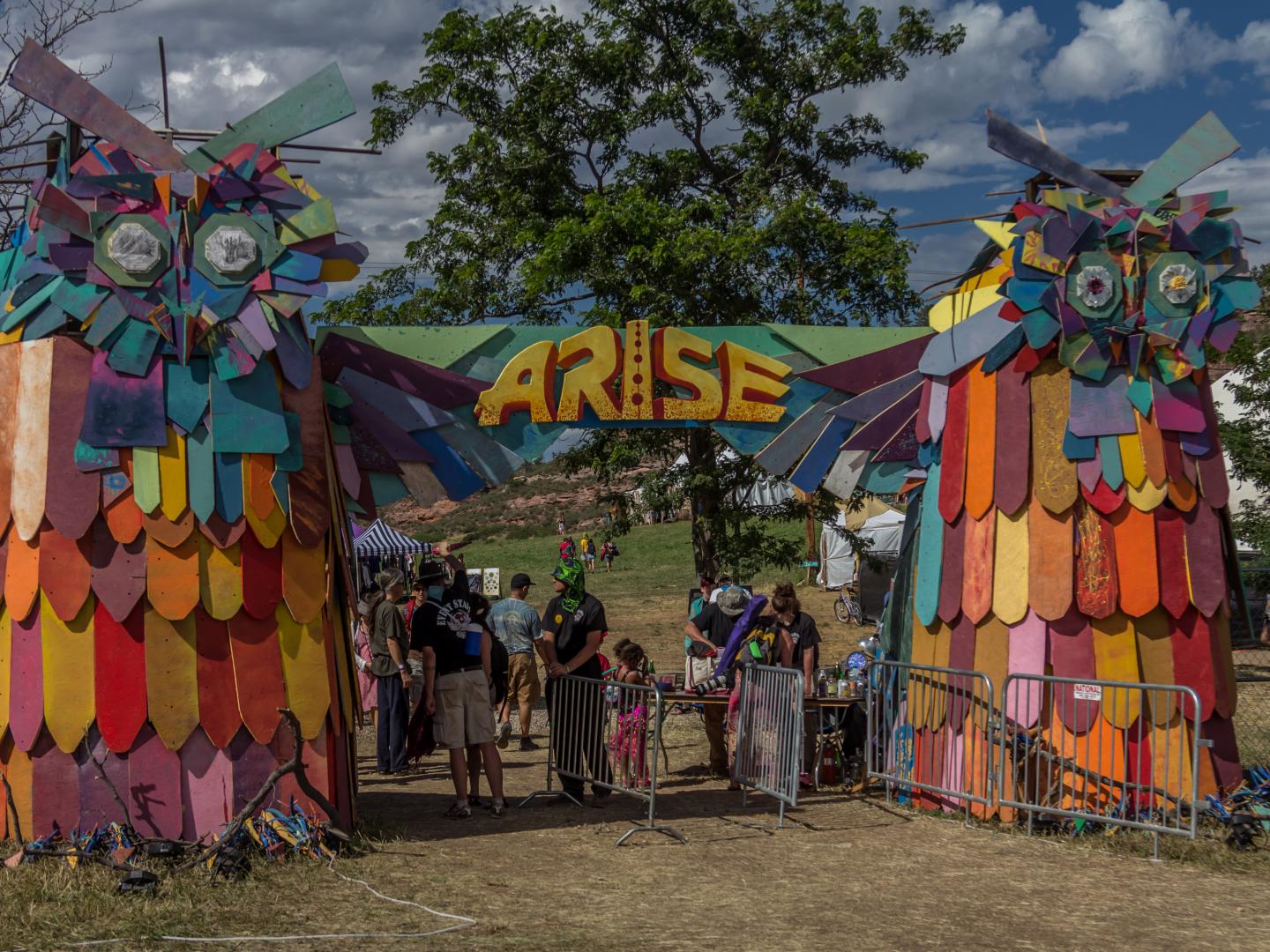 Artistic signage for the Arise Music Festival in Colorado