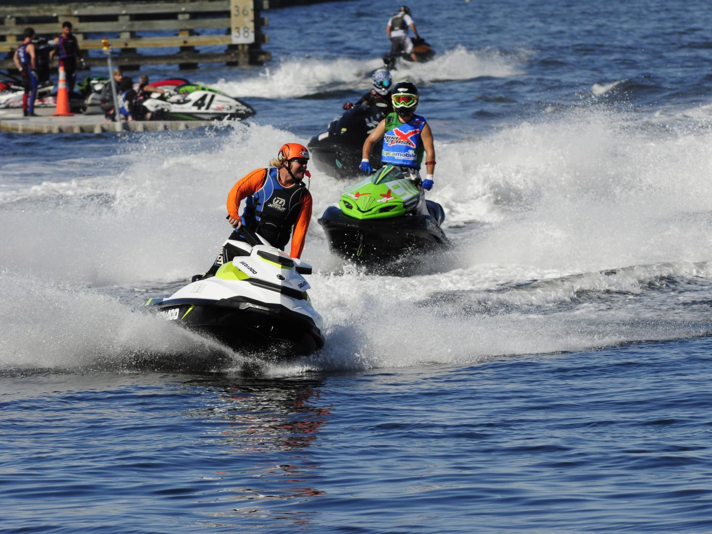 Personal watercraft on the Manatee River during the Bradenton Area River Regatta in Florida