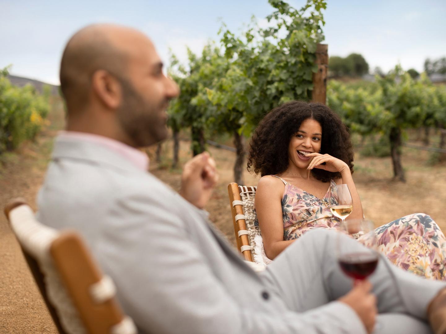 Romantic moment during a wine tasting in Temecula Valley, California