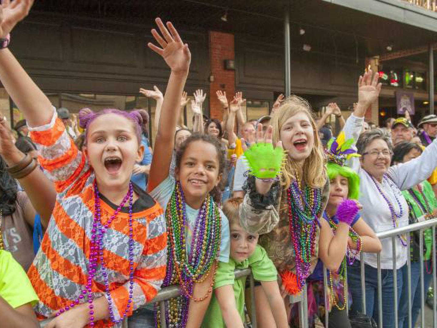Crowds celebrating during Pensacola Mardi Gras in Florida