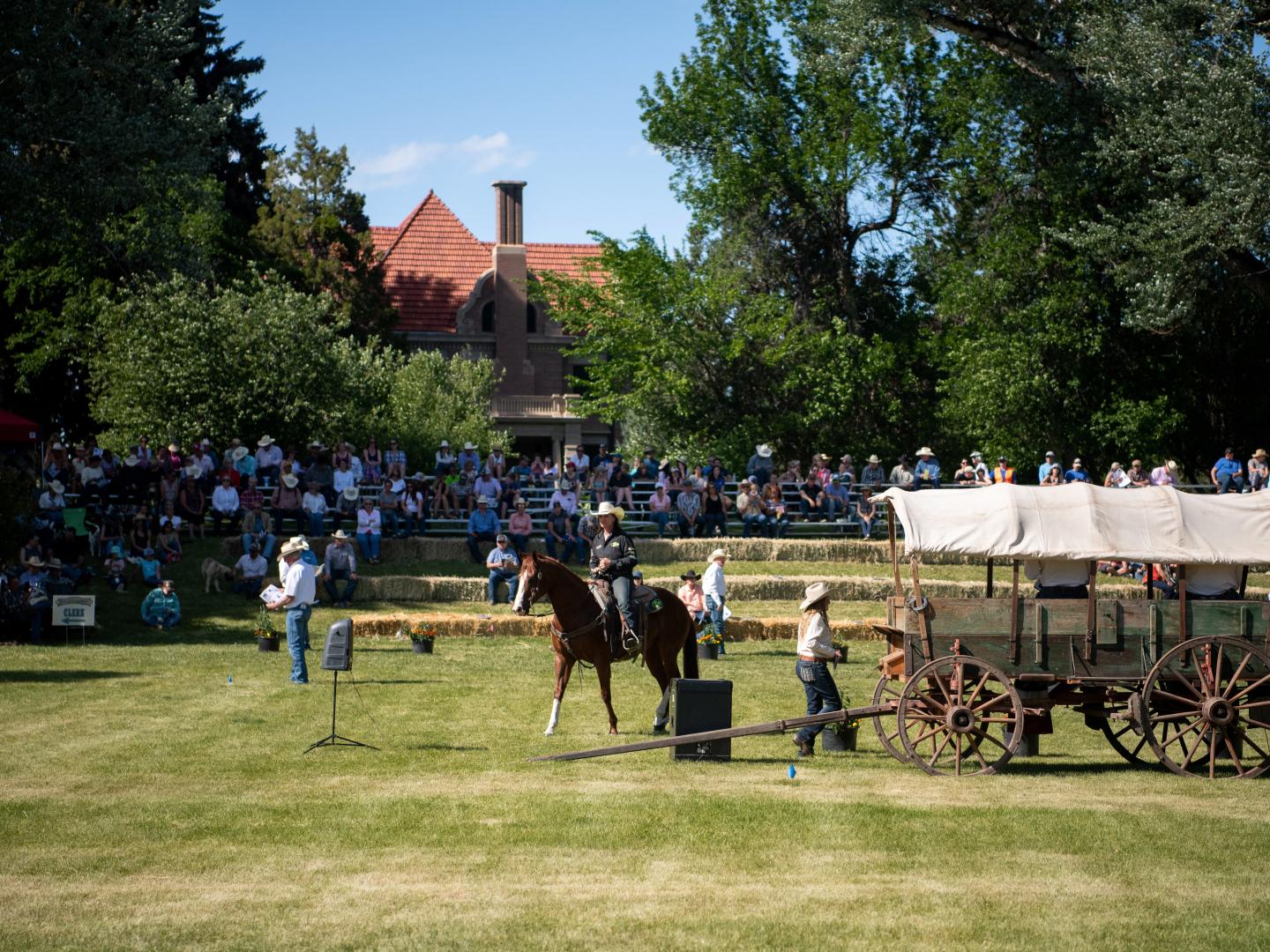 Horseback riding demonstration during the Cowgirl Cadillacs Horse Sale in Sheridan, Wyoming