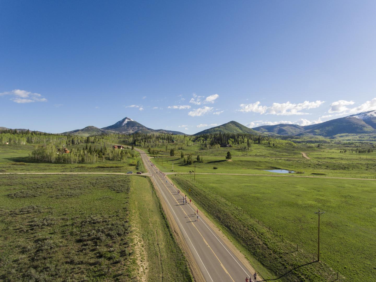 Runners participate in the Steamboat Marathon in Steamboat Springs, Colorado