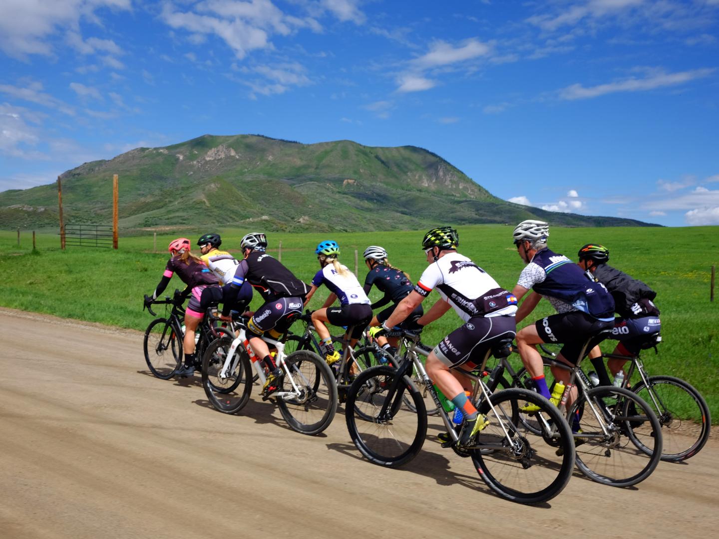 Mountain bikers competing in the SBT GRVL race in Steamboat Springs, Colorado