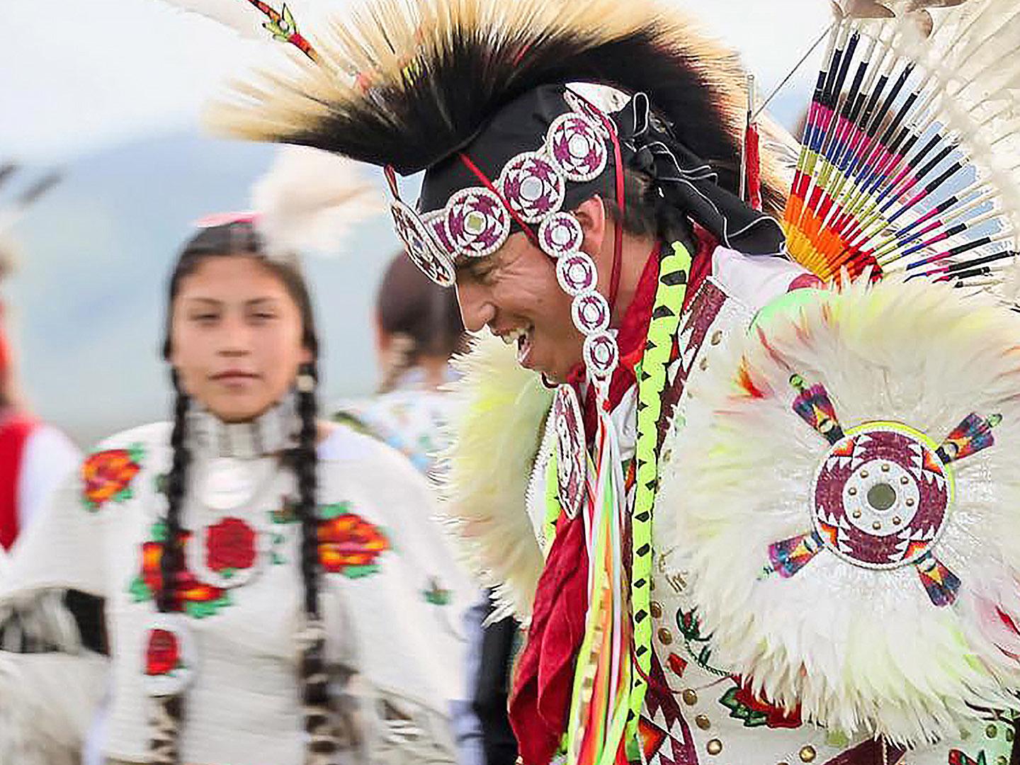 The Eagle Spirit Singers and Dancers, made up of performers from the Eastern Shoshone and Northern Arapaho Tribes, showcase their skills at the Pioneer Museum in Lander, Wyoming