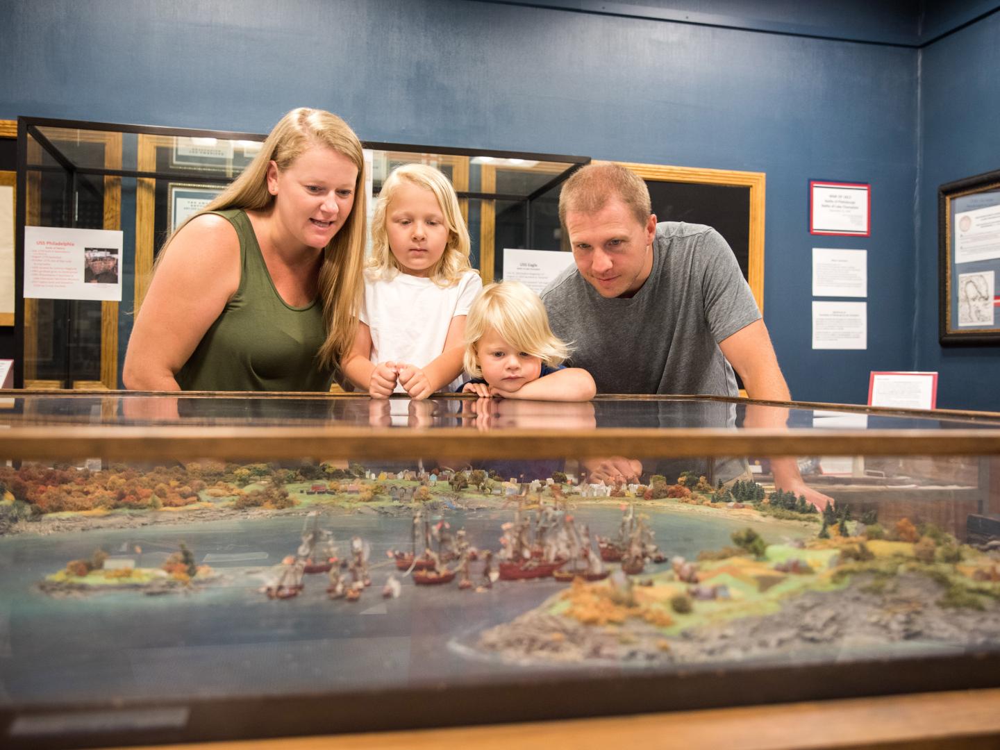 Family visiting the Clinton County Historical Society in Plattsburgh, New York
