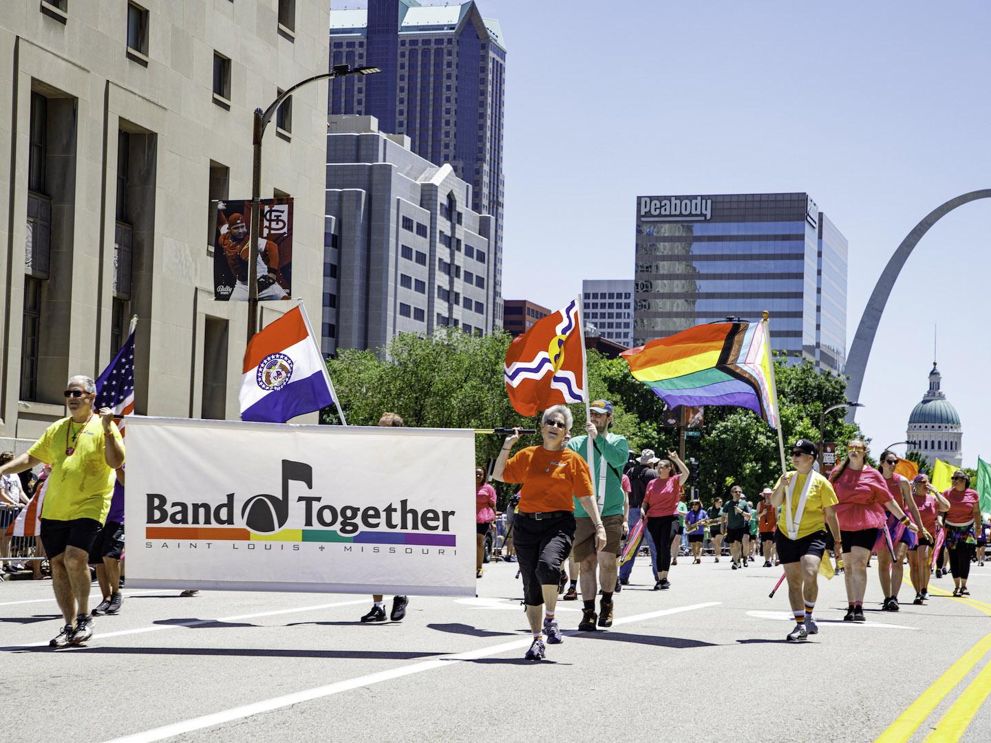 A colorful parade during St. Louis Pridefest in St. Louis, Missouri